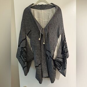 Women's Black and Gray Handmade Kimono Style Wrap